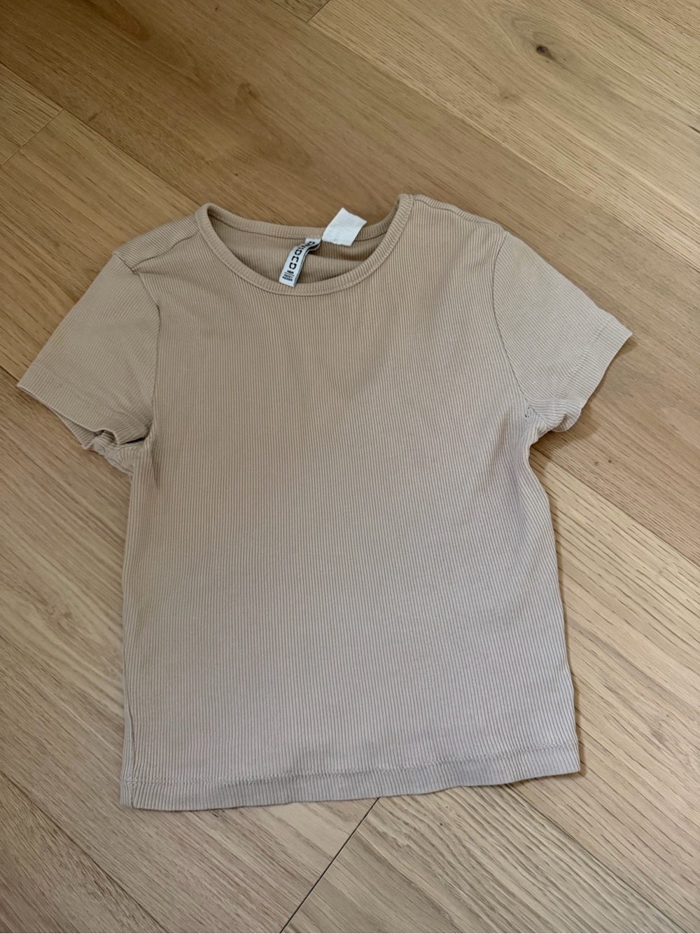 H&M Beige Ribbed Short Sleeve Tee